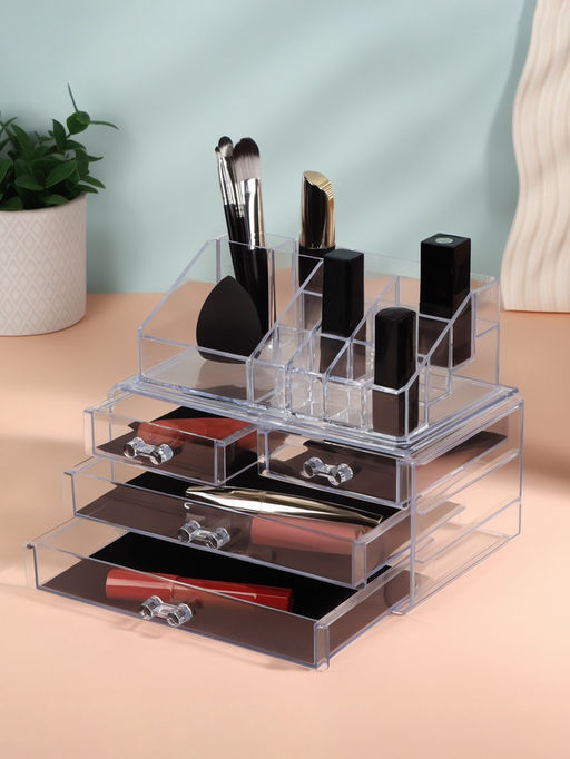 Бокс для хранения косметики, 20 секций, 23.5×14.5×19 см, 4 выдвижных ящика, прозрачный