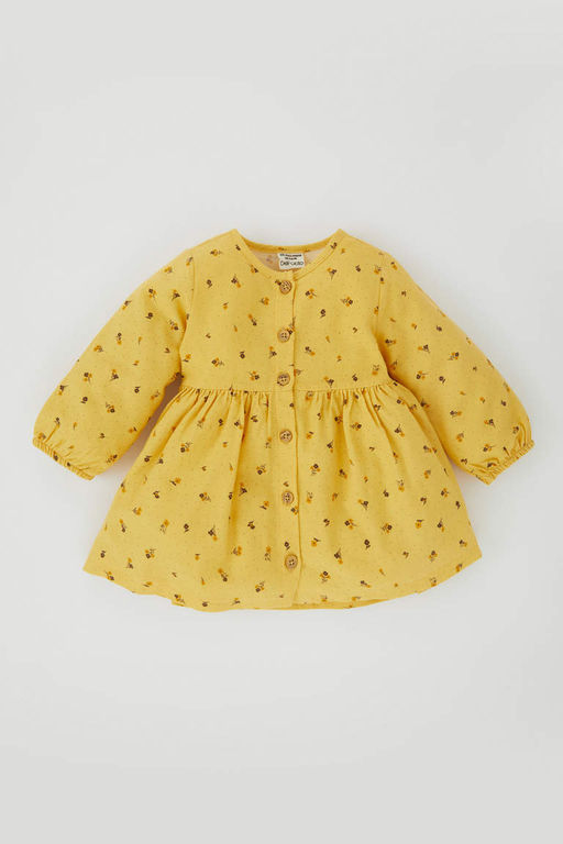 Саржевое платье с длинными рукавами и цветочным принтом для маленьких девочек