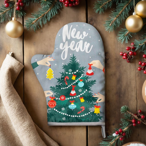 Цена за 2 шт. Варежка-прихватка New year 20×28 см, саржа, 100% хлопок, ватин 250 г/м²