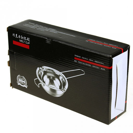 Ковш из нержавеющей стали для для водяной бани (плавления шоколада/масла) 0,4л, 14х13,2см h6см, с держателем, 2 носика, ручка 11,5см, в подарочной коробке (Китай)