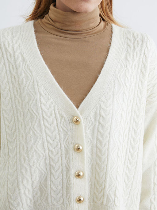 V Yaka Kendinden Desenli Kad?n Triko H?rka