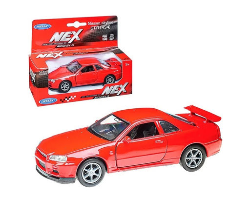 Welly. Машинка 1:38 "Nissan Skyline GT-R R34" пруж. мех. красный арт.43798W-R