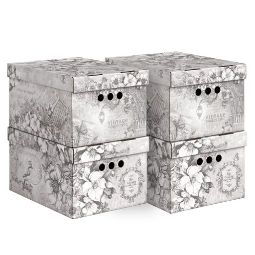 Короб картонный, складн., малый, 25*33*18.5 см, набор 4 шт., VINTAGE GREY, шт