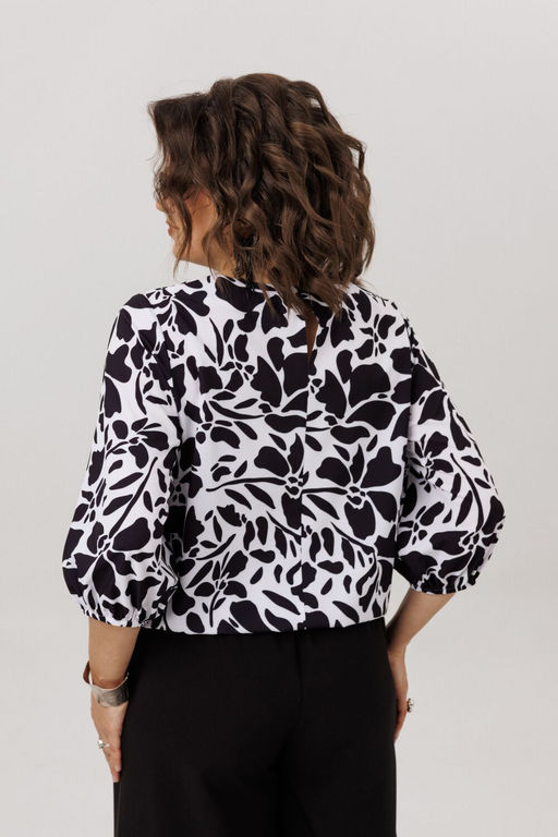 Блуза ANELLI 1779 черно-белые цветы  фото 3