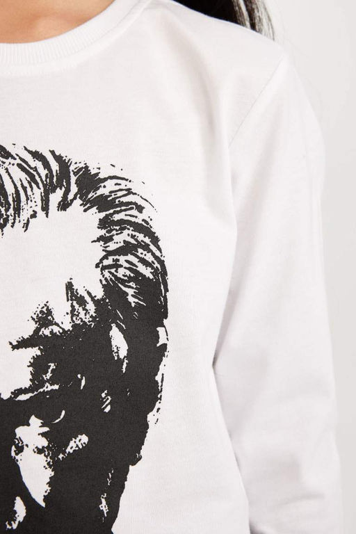 Футболка обычного кроя с круглым вырезом и принтом Ататюрка для девочек с длинными рукавами - Defacto фото 5