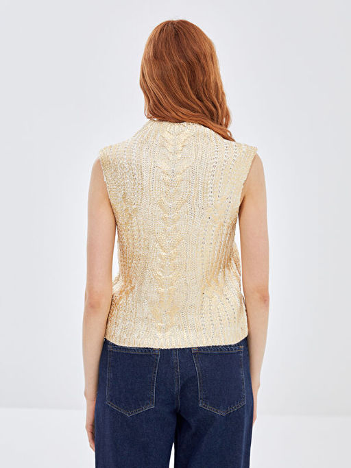 Yar?m Bal?k?? Yaka Kendinden Desenli Kad?n Triko S?veter