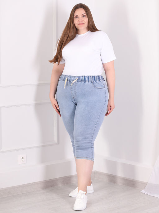 Капри джинсовые больших размеров женские ниже колена - Almond фото 2