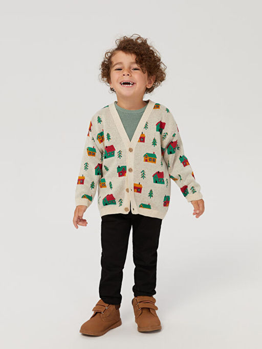 V Yaka Uzun Kollu Desenli Erkek Bebek Triko H?rka - Waikiki фото 3