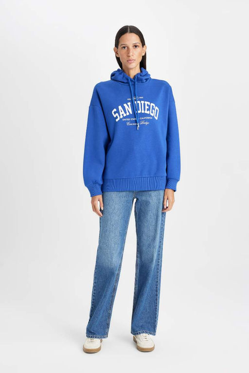 Толстая толстая толстовка с капюшоном и принтом оверсайз - Defacto фото 2