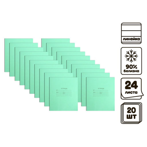 Набор тетрадей 24 листа в линейку «Зелёная обложка», белые листы, 20 шт.