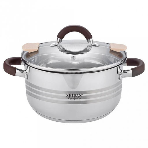"Zeidan" Кастрюля из нержавеющей стали 3,8л, д20см, h16см, крышка стеклянная со сливом, 3-х слойное капсулированное дно, внутри матовая полировка, снаружи комбинированная полировка, подарочная упаковка (Китай)