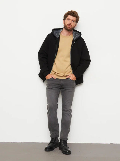 Акция -10%!!! М-34 Куртка-толстовка мужская на меховой подкладке (черный)