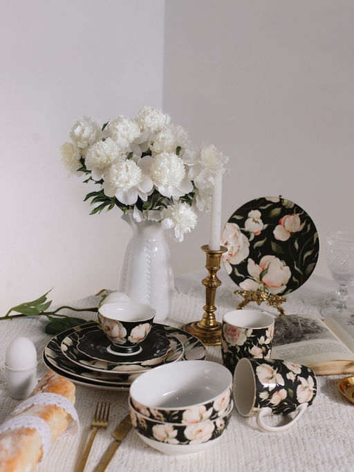 Чайная пара WY Pink Ohara, фарфор, 220 мл, чёрная