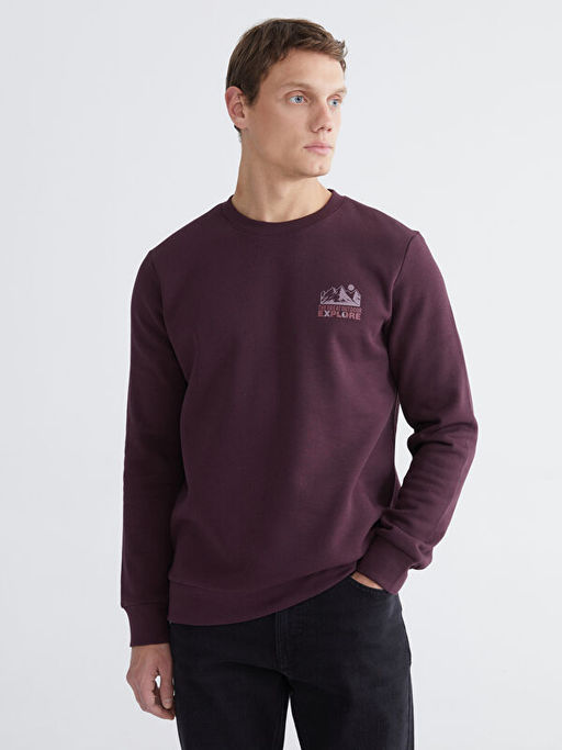 Bisiklet Yaka Bask?l? Erkek Kal?n Sweatshirt