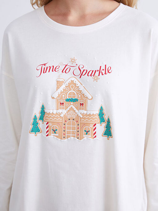 Bisiklet Yaka Y?lba?? Temal? Kad?n Pijama ?st?