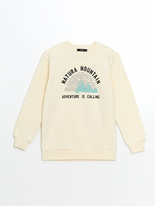 Bisiklet Yaka Bask?l? Erkek ?ocuk Sweatshirt