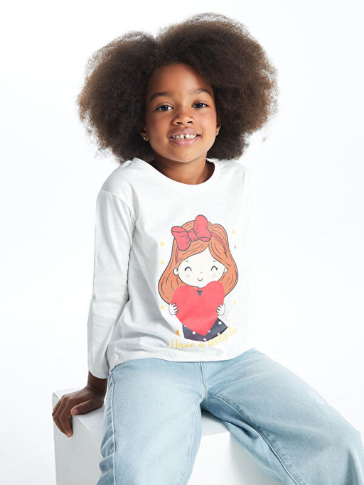 Bisiklet Yaka Uzun Kollu Bask?l? K?z Bebek Ti??rt - Waikiki фото 5