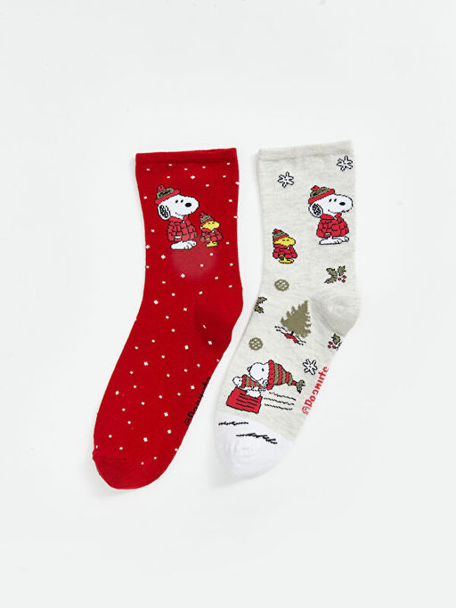 Y?lba?? Temal? Snoopy Bask?l? Kad?n Soket ?orap 2li Paket