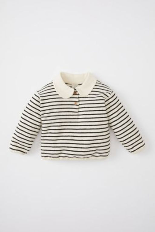 K?z Bebek Polo Yaka Cizgili Sweatshirt