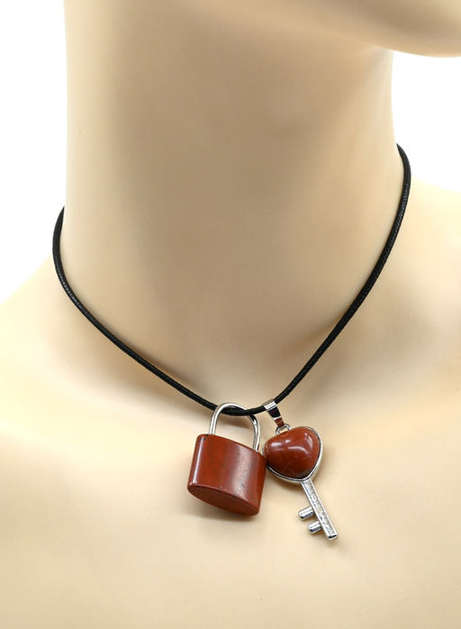 Парная подвеска Ключ - Замок 17*38мм, 20*32мм с яшмой красной