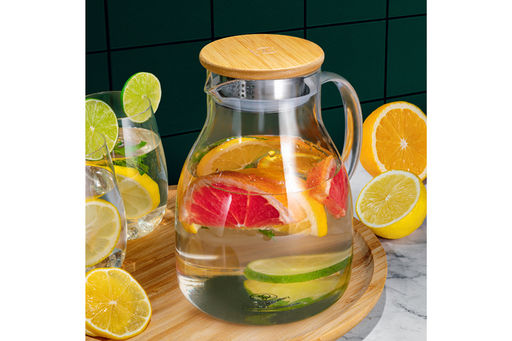 Кувшин 1,5 л 17,5*13,5*19,3 см "Crystal glass"+ бамбук.крышк имеющая мет.дно и силик.проклад,стекло