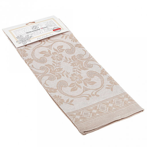 Полотенце кухонное 45х60см "Традиция, беж", жаккард/пестроткань: лен 51% хлопок 49%, плотность 220г/м2, упаковка: на картоне, "Домашняя мода" (Россия)