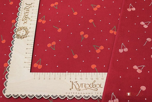 Штапель Премиум Маленькие вишенки с точками на малиновом, ш.1.43м, вискоза-100%, 120гр/м.кв - Купава фото 2
