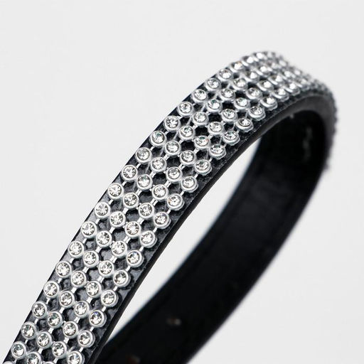 Ошейник со стразами в 4 ряда и стразы на пряжке, 38 х 1,5 см, ОШ 26-33, чёрный - Пижон фото 5