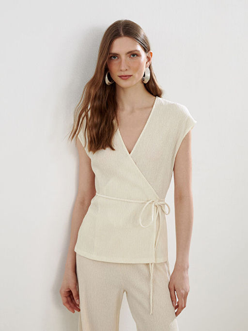 Kruvaze Yaka Dokulu Bluz