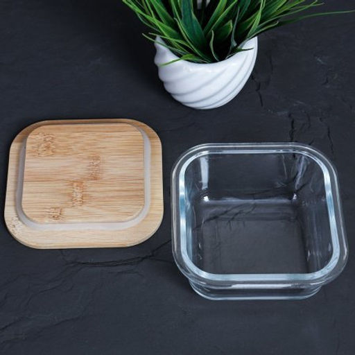 Контейнер квадратный, крышка бамбук 320 мл, стекло / S-320Z /уп 48/ - Галеонтрейд фото 2