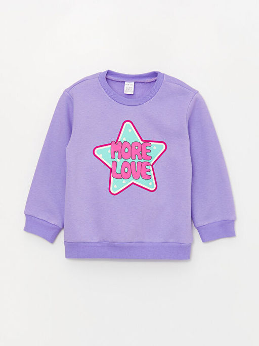 Bisiklet Yaka Bask?l? K?z Bebek Sweatshirt ve E?ofman Alt 2li Tak?m - Waikiki фото 2