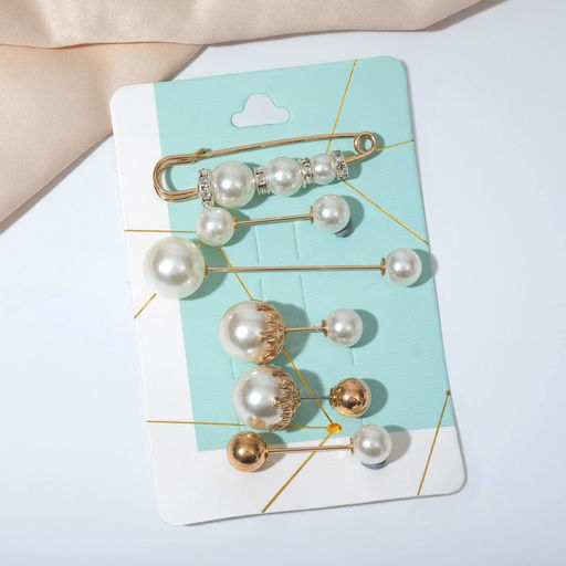 Набор булавок (6 шт.) «Жемчуг», 6.5 см, белый в золоте