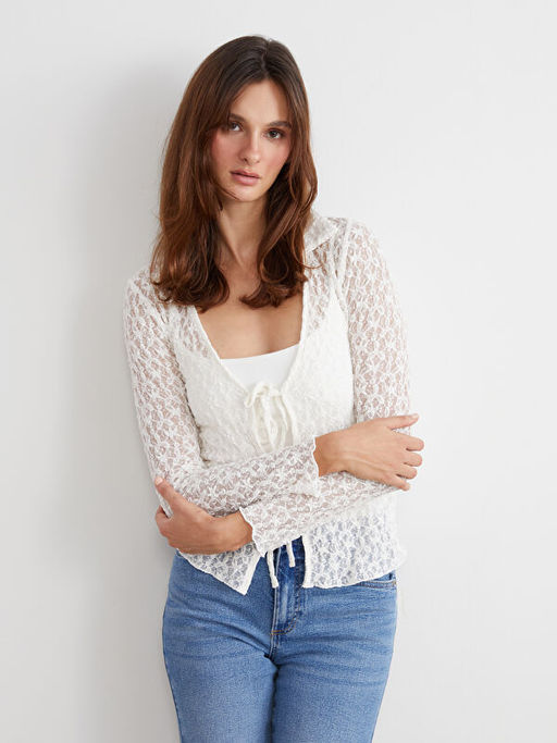 Ba?lamal? Yaka Dantelli Kad?n H?rka