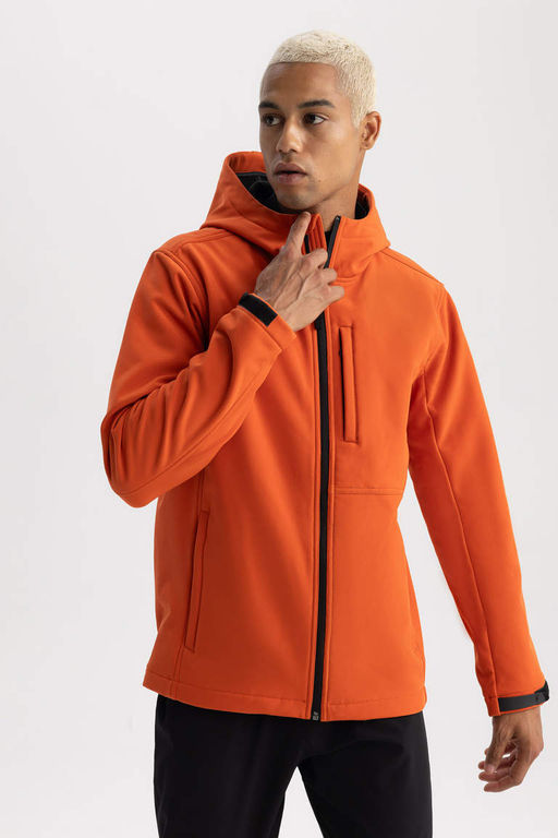 Водоотталкивающее пальто из софтшелла с капюшоном стандартной посадки DeFactoFit  фото 3