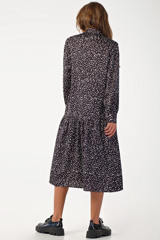 Платье в горошек на пуговицах черное