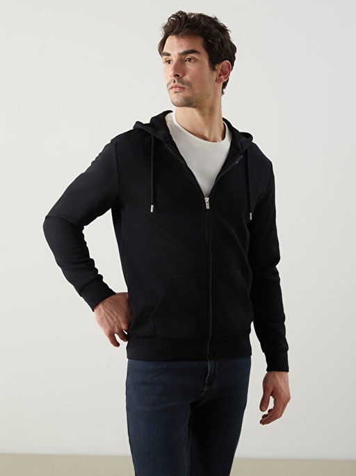 Kap??onlu Uzun Kollu Erkek Fermuarl? Sweatshirt
