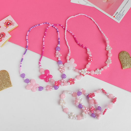 Цена за 2 шт. Набор детский Выбражулька «Ромашки с бабочкой», 2 предмета: бусы, браслет, МИКС