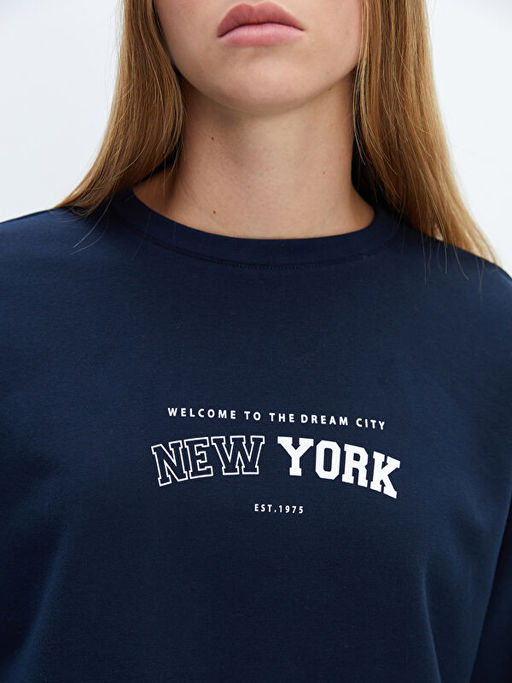 Bisiklet Yaka Bask?l? Oversize Kad?n Sweatshirt Tunik