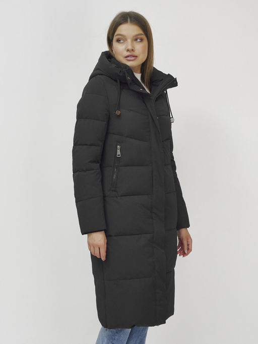 Пальто утепленное стеганное зимнее с капюшоном женское черного цвета 9636_1Ch - Mtforce фото 9
