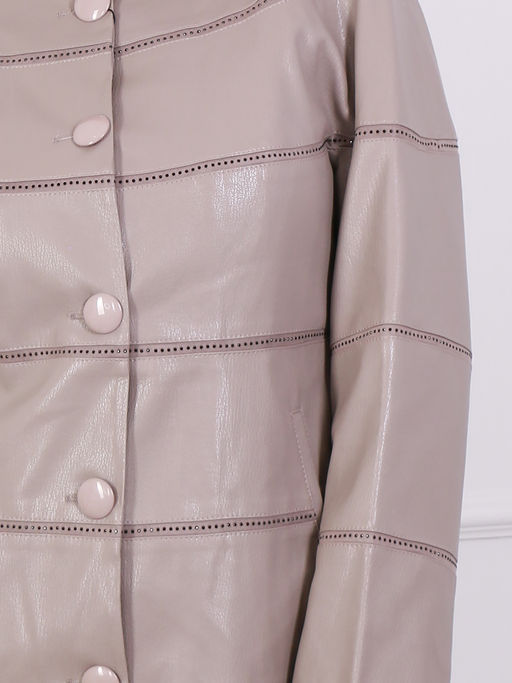 Куртка больших размеров из экокожи со стразами - Almond фото 3