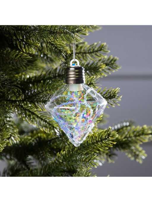 Ёлочный шар Морозный кристалл, 11х7.5 см, 1 LED, от батареек, свечение RGB - Luazon lighting фото 14