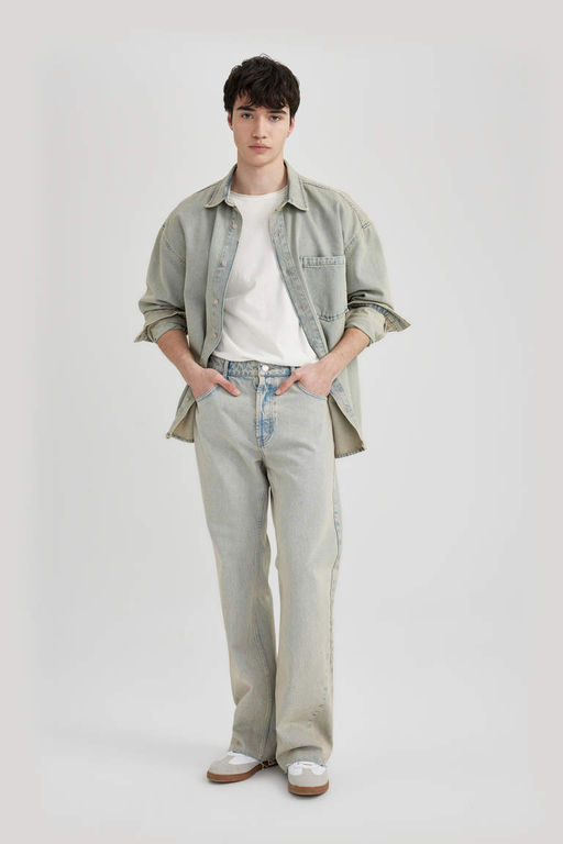 Расклешенный крой, свободный крой, нормальная талия, широкие джинсовые брюки с эффектом потертостей - Defacto фото 2