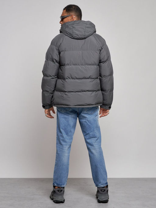 Куртка спортивная болоньевая мужская зимняя с капюшоном серого цвета 3111Sr - Wonderrman фото 5