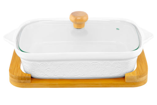 Блюдо д/зап и серв 30*18*13 см 1,1 л Розы прямоуг + стекл крышка на дер подставке - Elan gallery фото 23