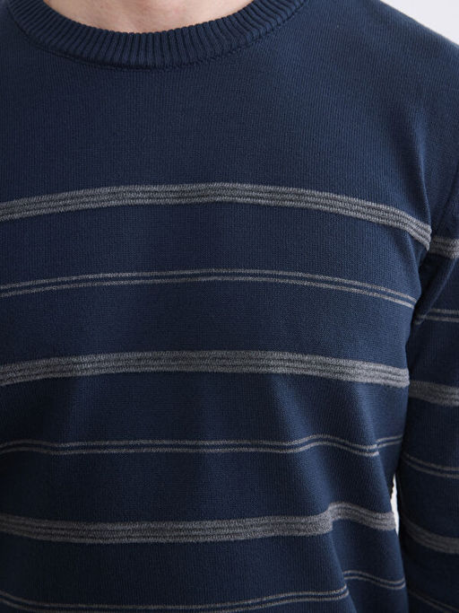 Bisiklet Yaka ?izgili Erkek Triko Kazak