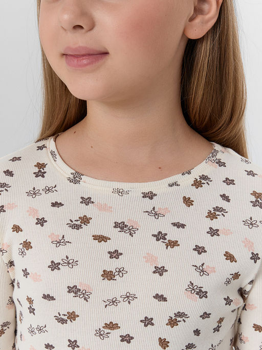 Джемпер для девочек бежевый с цветочным принтом