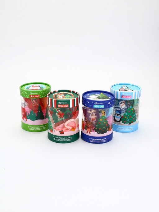 Подарочный набор новогодний в тубусе Пингвинята, бомбочка, гель, мочалка, URAL LAB