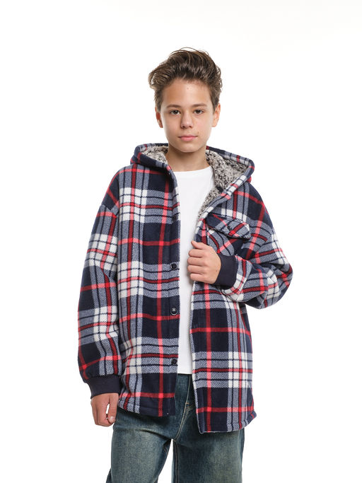 Рубашка на меху на пуговицах 22-7337 син-красная клетка