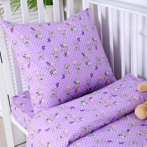 Постельное бельё BABY Зайчики, цвет сиреневый, 112х147см,110х150см, 60х60см, бязь 142гр/м, 100% хлопок - Атра фото 2