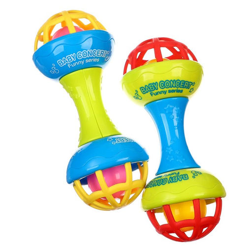 Погремушка с прорезывателем Крошка Я «Гантелька яркая», с эластичными элементами, от 3 мес.